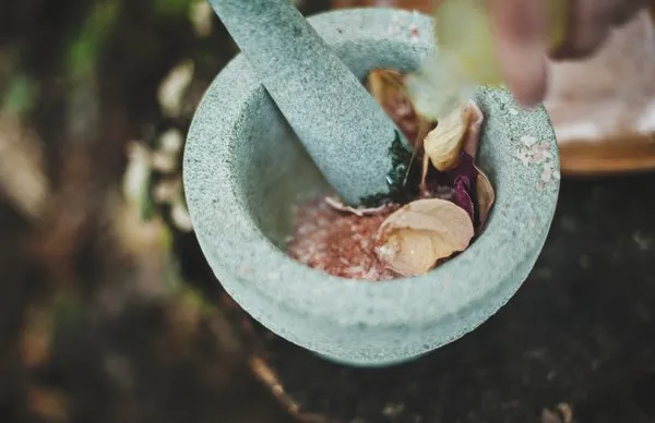 Ingredients in mortar and pestle