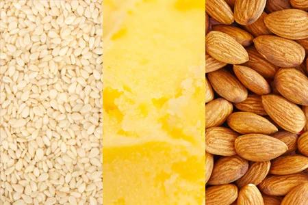 ghee, almonds, and sesame seeds skin dryness